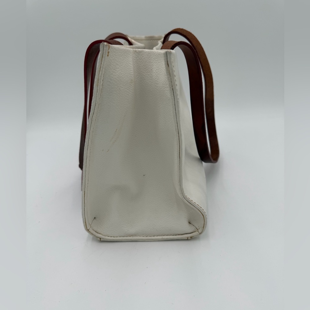 Dooney & Bourke White Pebble Leather Tote Brown Trim Red Lining Classic Shopper - Picture 4 of 13